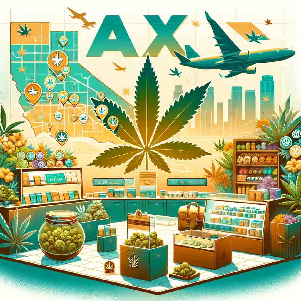 Map and interior of top cannabis dispensaries near LAX Airport.